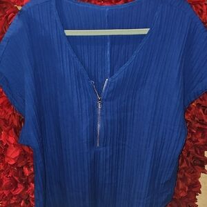 Stugaz NEW Women's Ribbed Blue V-Neck Ribbed Zip UpTop Size 2XL